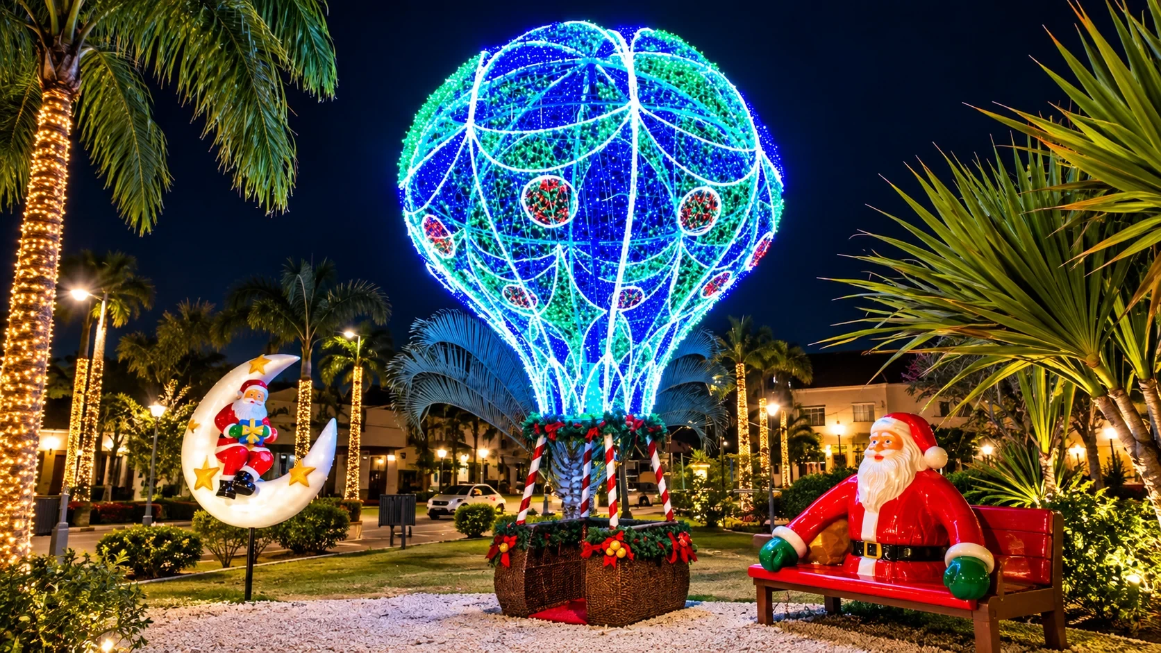 Cenário natalino com balão de luz e elementos decorativos da WIKE